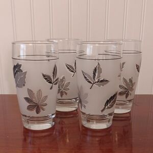4 Vintage 12 oz LIBBEY silver leaf glasses